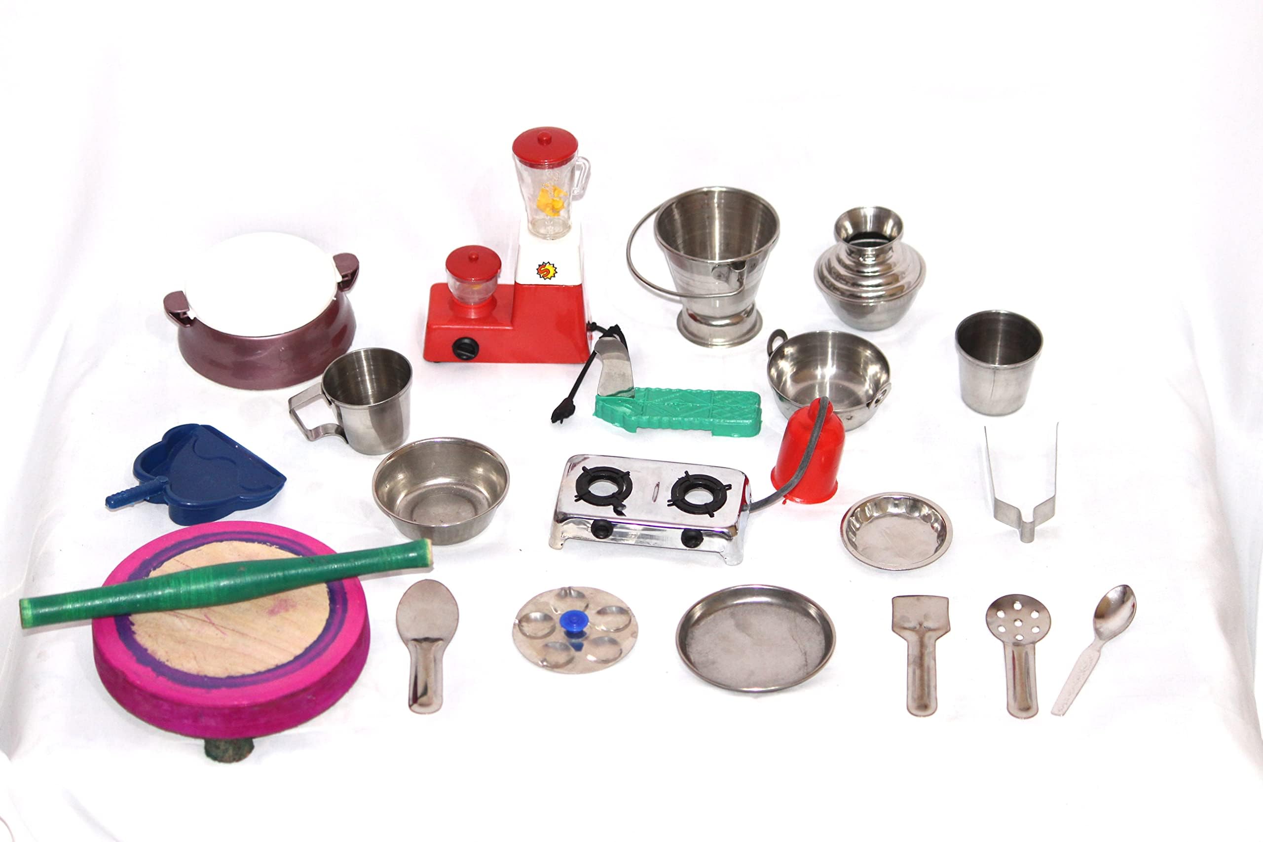 Sanvi Handicrats Presents 21 pcs Stainless Steel Miniature Kitchen Set bhatukali choppu Jaman for Kids Girls