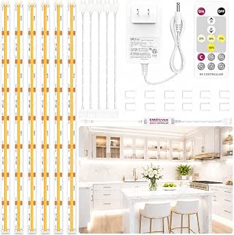 EMITEVER Under Cabinet Lighting Kit 6PCS COB LED Strip 5000K White 9.8ft