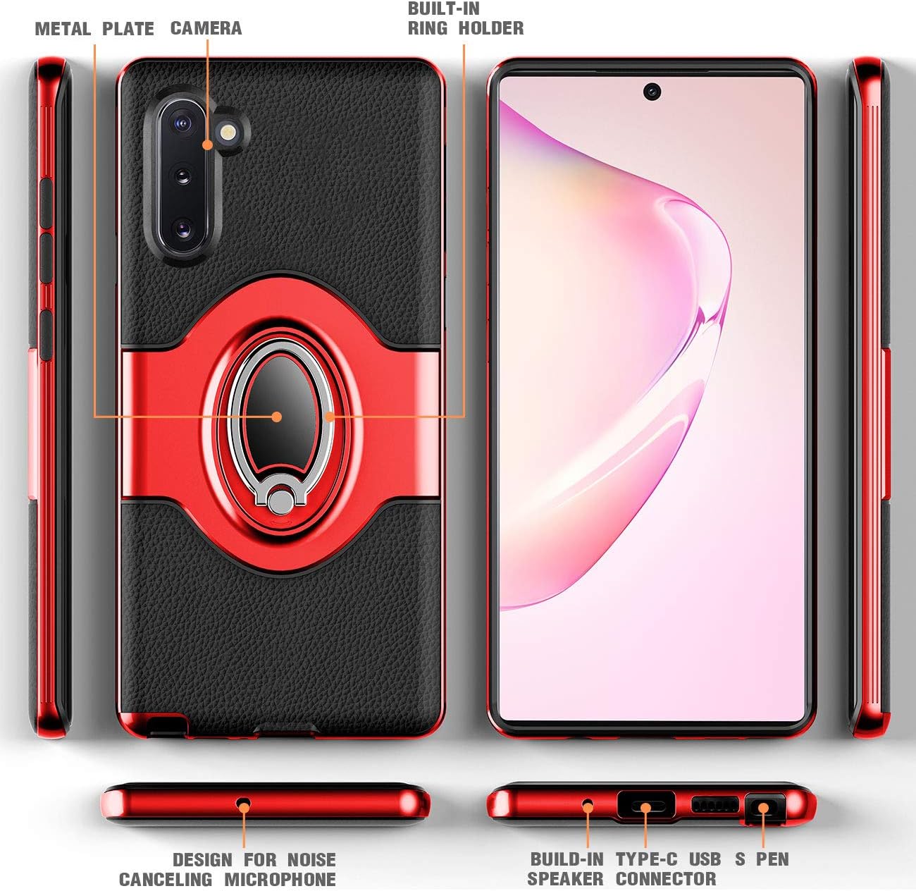 Galaxy Note 10 Case - eSamcore Ring Holder Kickstand Cases + Dashboard Magnetic Phone Car Mount for Samsung Galaxy Note 10 [Red]
