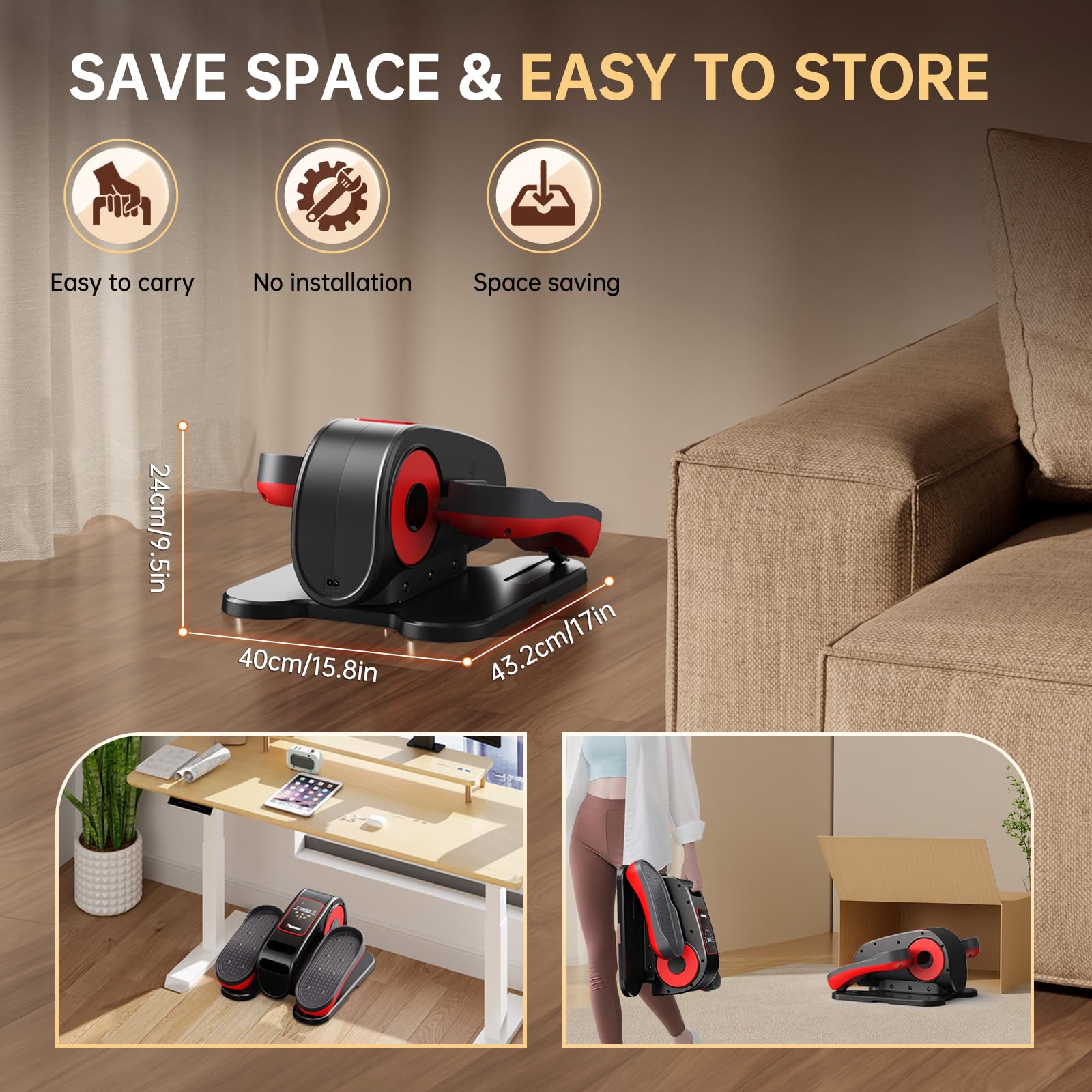 Pasyou Mini Elíptica Eléctrica, Pedaleador Electrico, Máquina Elíptica Bajo Escritorio, Ejercitador De Pedales para Piernas Y Pies para Personas Mayores, 12 Velocidades Ajustables, con Control Remoto