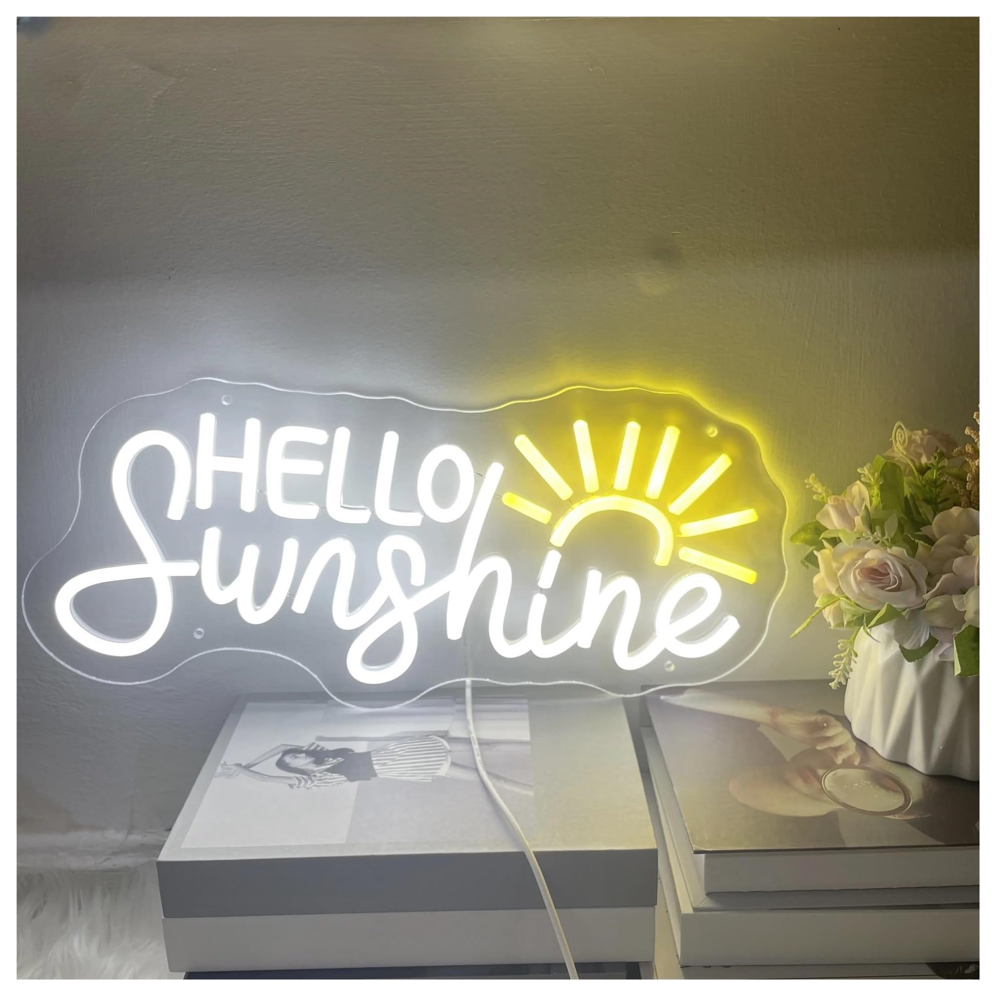 luoliang Illuminazione al neon Hello Sunshine per insegne al per neon alimentate tramite per regolabili 20cmx38cm