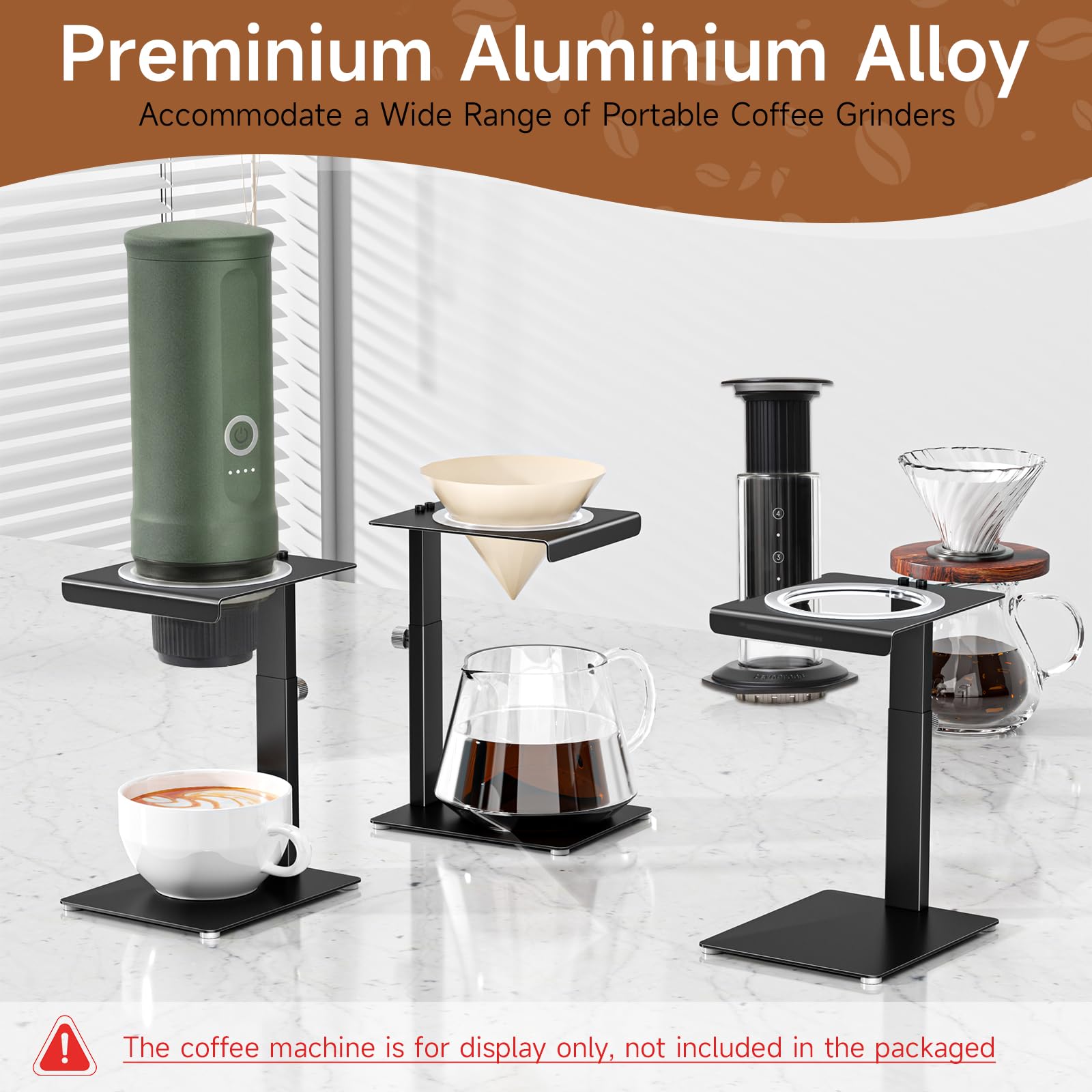 Universal Ständer für tragbare kaffeemaschinen,höhenverstellbarer Pour-Over-Halter für Espresso, Kaffee zubehör für Camping, Zuhause,Hause, Büro(Schwarz)