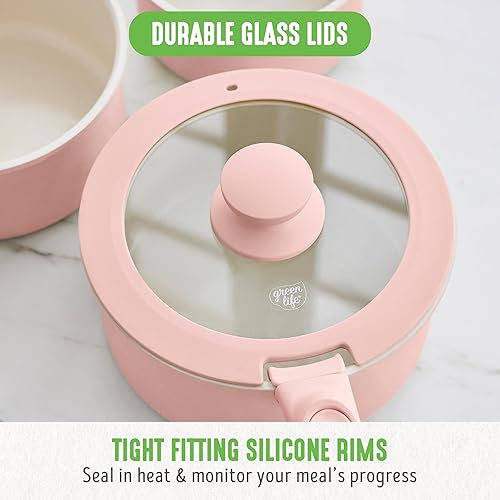 Miniatura 10 de GreenLife Juego de ollas y sartenes antiadherentes de 10 piezas, mango desmontable y apilable, sartenes de cocina no tóxicas sin PFAS, sartenes de