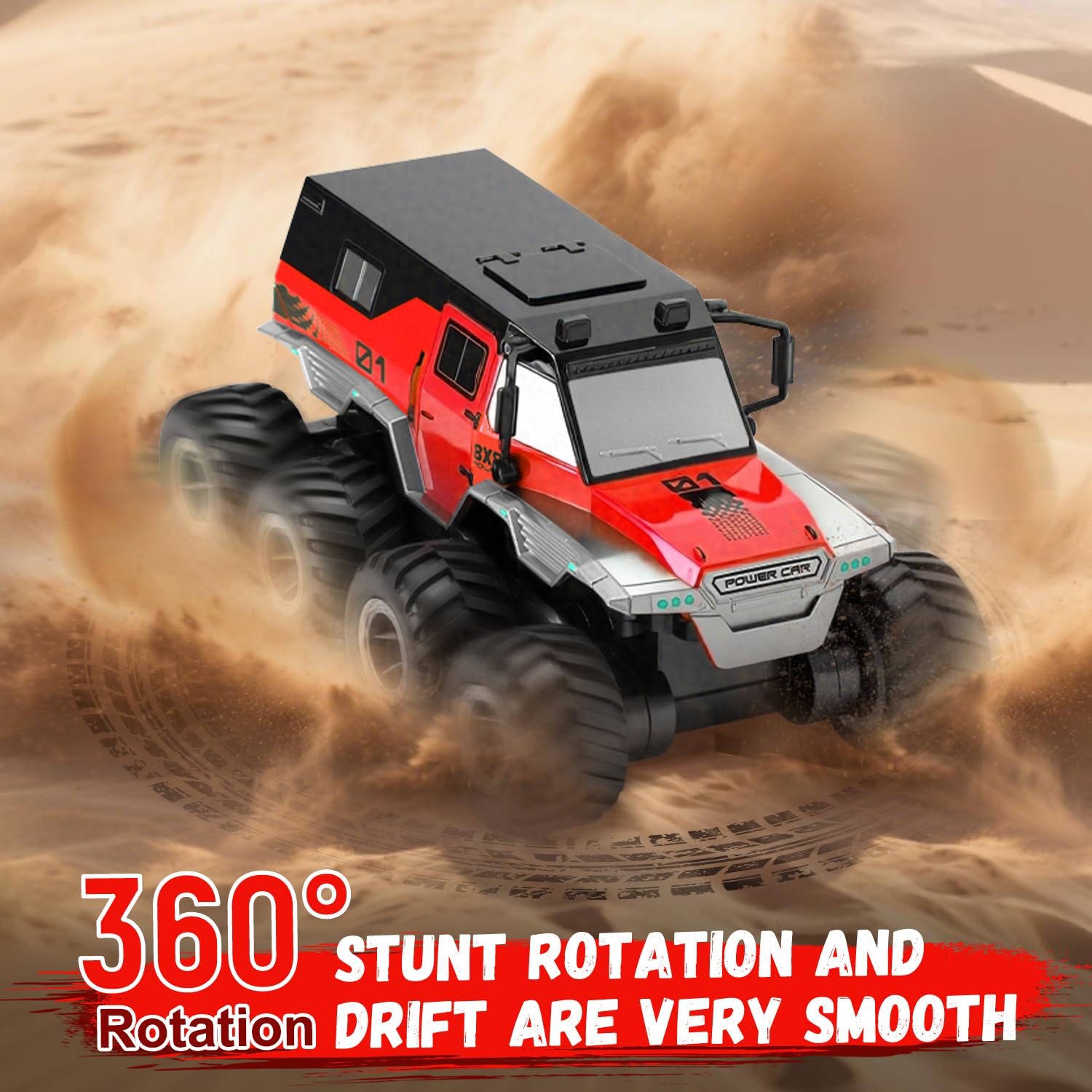 PAISHENKEJI Coche teledirigido Coche teledirigido - Camión RC de 8 Ruedas motrices Coches de Juguete Camión Todoterreno Anfibio teledirigido Crawler de Deriva de 2,4 GHz para niños Regalos