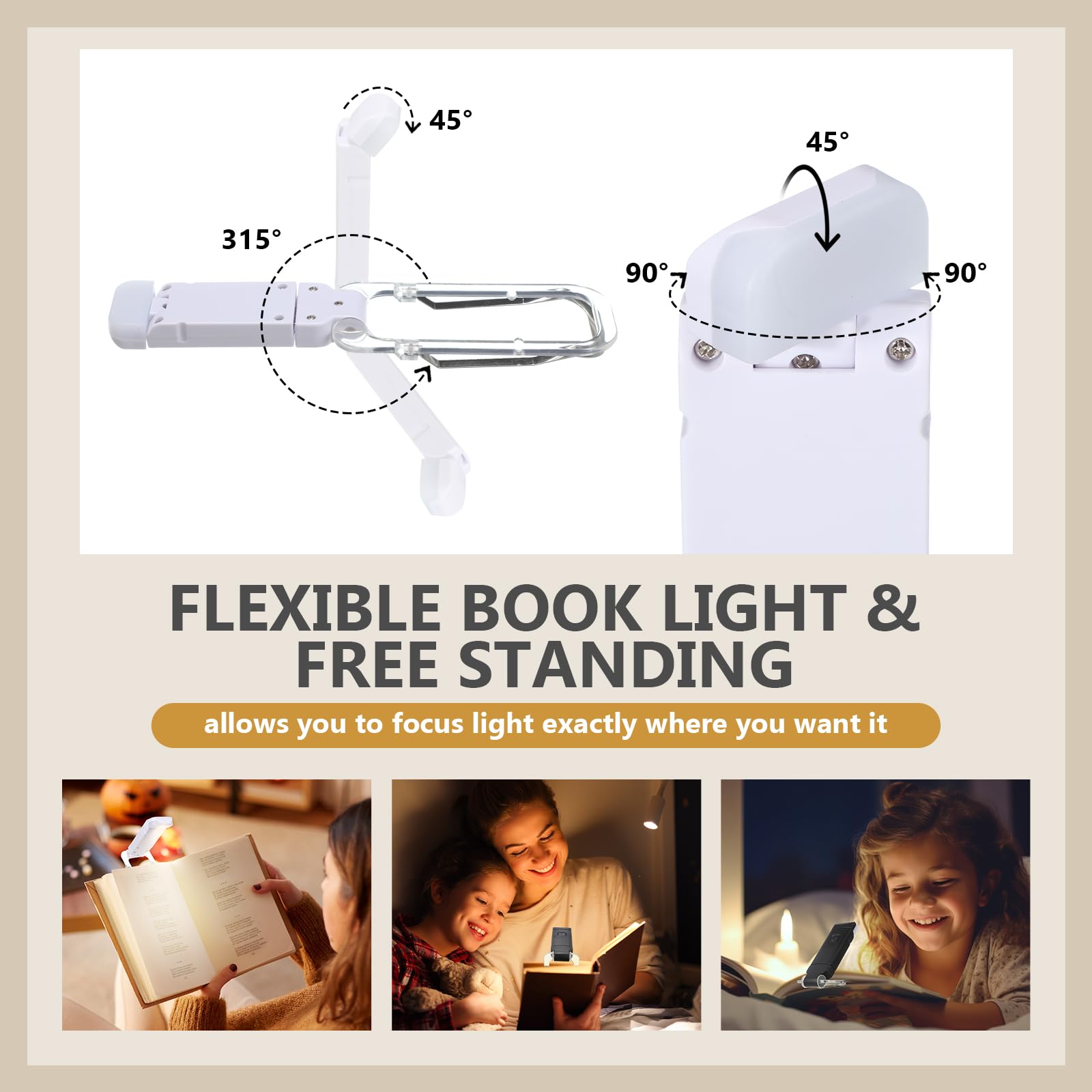 Retisee Confezione da 12 luci per libri ricaricabili tramite USB, per leggere a letto, pieghevoli, con clip, 3 colori ambrati e 2 luminosità, dimmerabili, a lunga durata, per gli amanti dei libri