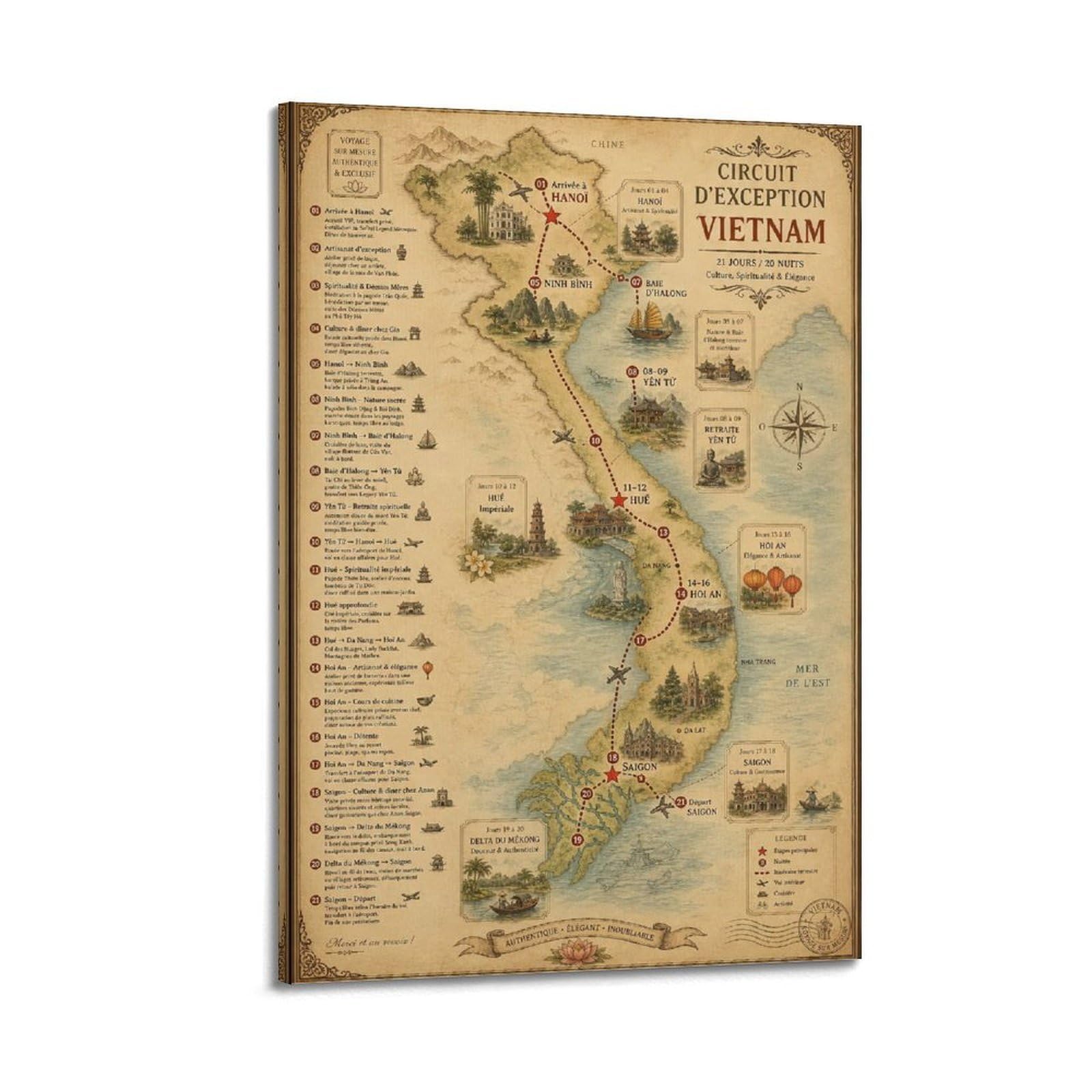OKAHYS Vintage Vietnam Travel Map Artwork Poster Decorative Painting Canvas Wall Artworks Picture 16x24inch(40x60cm)