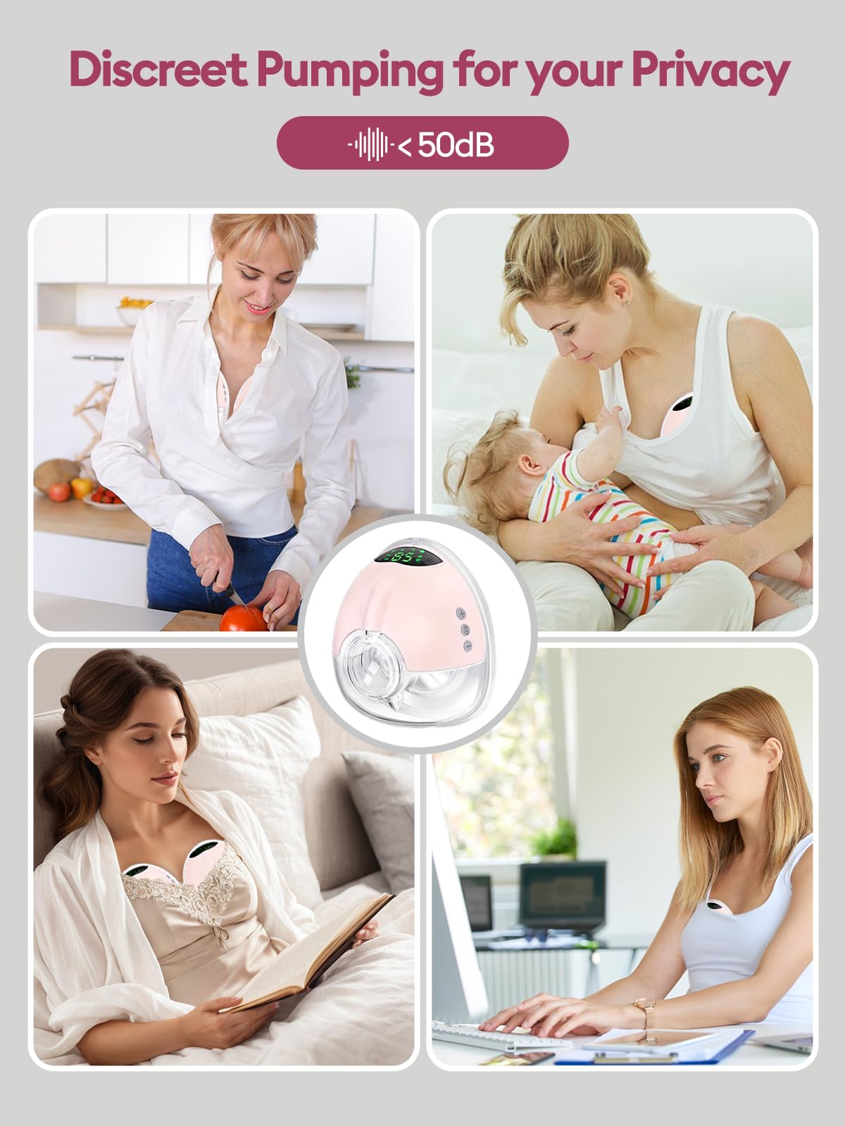Extractor de leche manos libres portátil de boca de bebé con brida de doble sellado con 4 modos y 9 niveles, extractor de leche eléctrico, color beige
