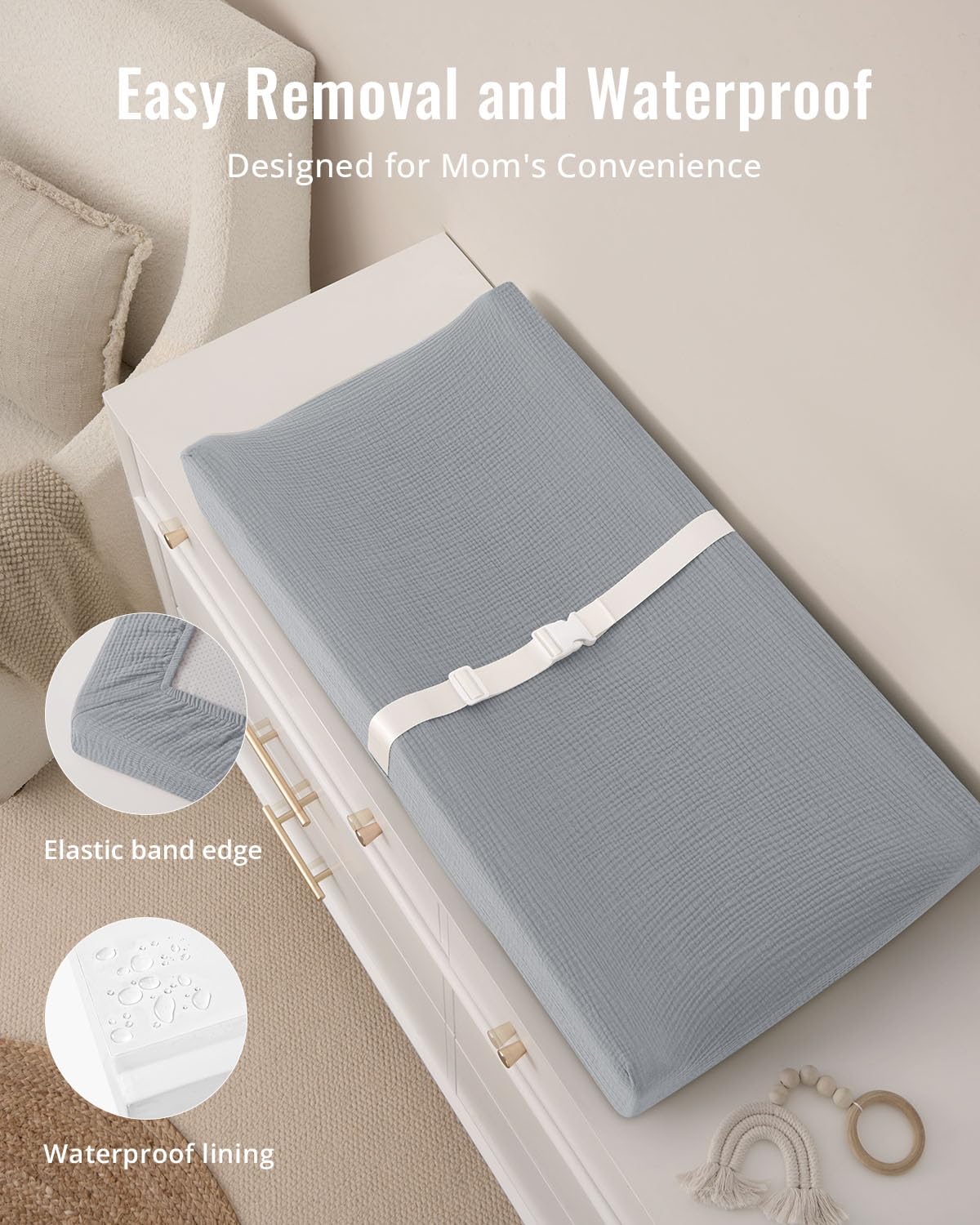 Blissful Diary Cambiador con funda de muselina, rectangular, color gris