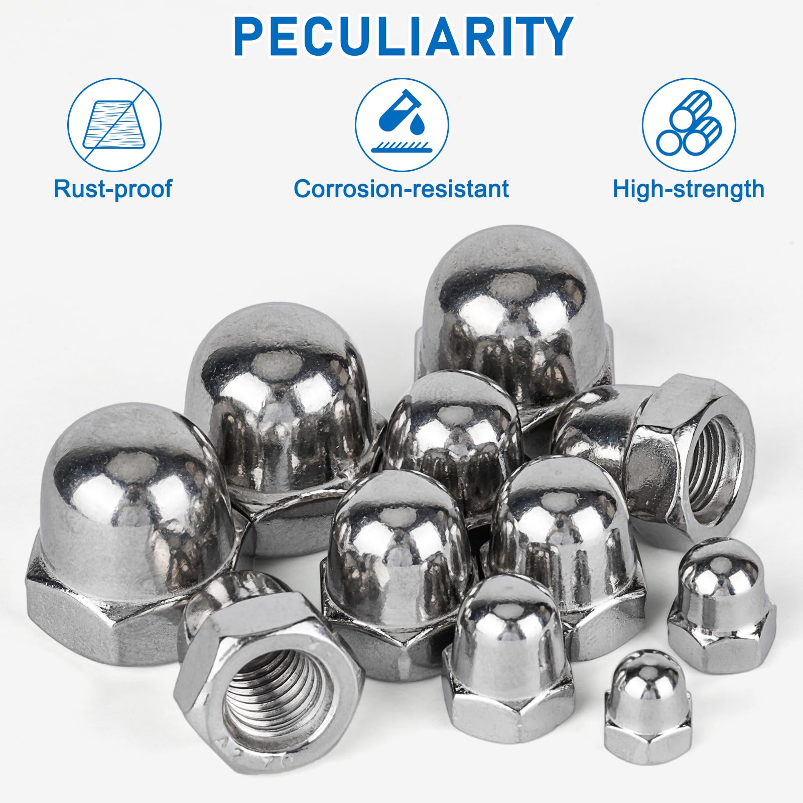 Stainless Steel Acorn Nuts - 107 Piece Set -4 Stainless Steel Acorn Nuts - 107 Piece Set -4