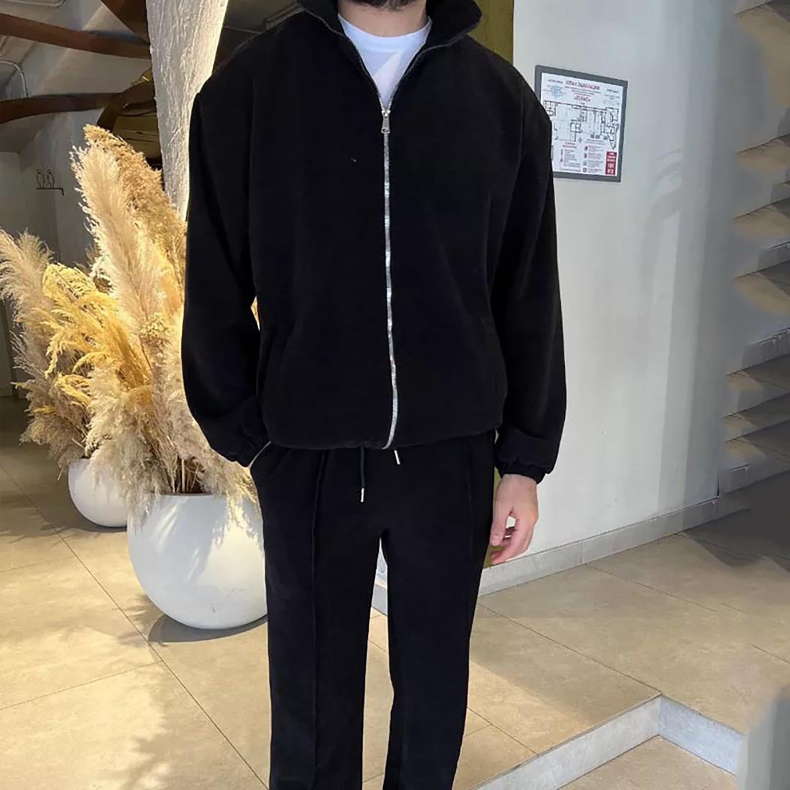 Uomo Primavera Inverno Tinta Unita Tuta Manica Lunga Con Cappuccio Top E Pantaloni Tuta Calda Felpa Con Cappuccio Sport Pantaloni Set Abbigliamento Formale per Gli Uomini