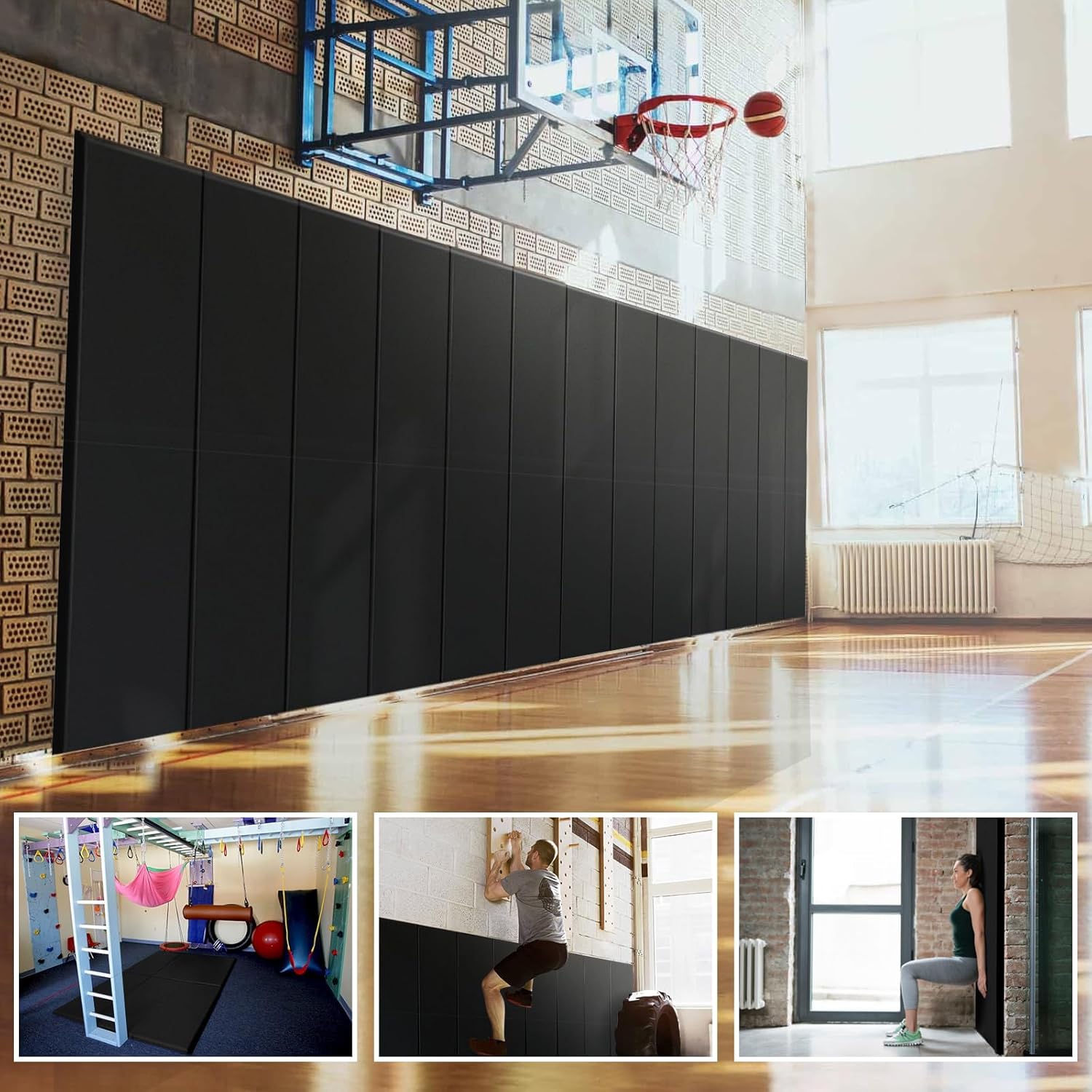PROGOAL 72" x 20"/24" x 2"/4" Gym Wall Padding Basketball Court Wall Mats Athletes Protector,Removable High Elasticity Tear-Resistant 2/4" Thick Foam High-Density Wall Pads for Safty