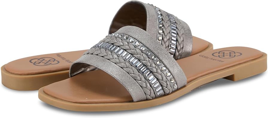 Daisy Fuentes Womens Slip-On Sandals Zina Comfortable Design in Pewter and Ice, Sizes 6-10