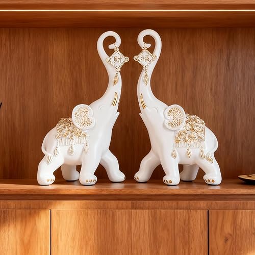 Miniatura 6 de Estatuas de elefante blanco para decoración del hogar, un par de estatuas de elefante de la suerte blancas y esculturas decorativas para la sala,