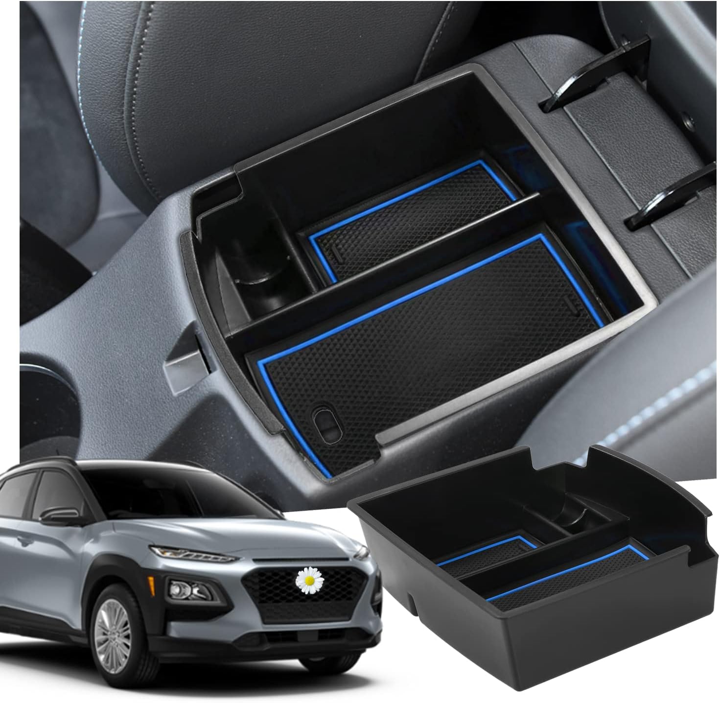 GAFAT Organisateur Accoudoir Hyundai Kona EV 2019-2022 - Range Console Bleu