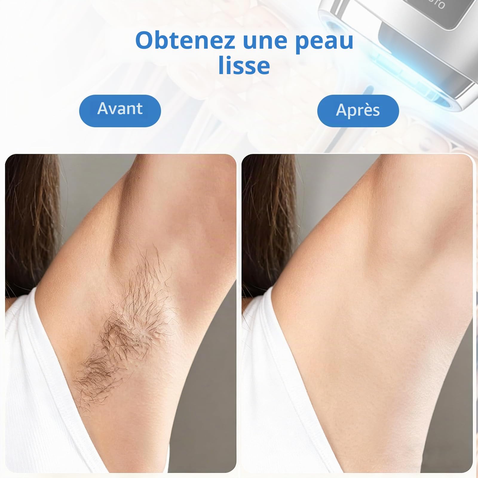 Epilateur Lumiere Pulsee, 999,999 Flashs IPL, IPL Épilateur Laser, Manuel/Electrique, Epilateurs à Lumière Pulsée, 530-1200 nm, Épilation pour Aisselles, Maillot, Corps, Argent