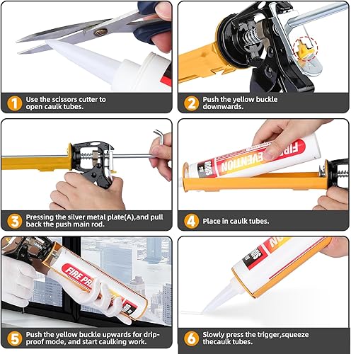 Miniatura 5 de Pistola de calafatear, pistola de calafateo manual ajustable con regulación sin goteo, pistola de silicona selladora para tubos de calafateo de 10