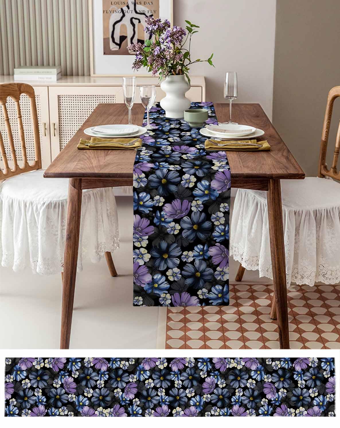 purple dresser scarf Table Runner Dresser Scarves 70 Inch Long,Bohemian Flower Purple Gradient Ethnic Style Linen Dining Table Runners, Size: 13 x 70