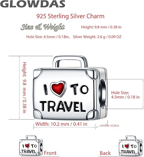 Miniatura 2 de Dijes para maleta con texto en inglés "I Love to Travel 2026" para mujer Pandora, pulsera de plata de ley 925, cuentas de caja de corazón rojo