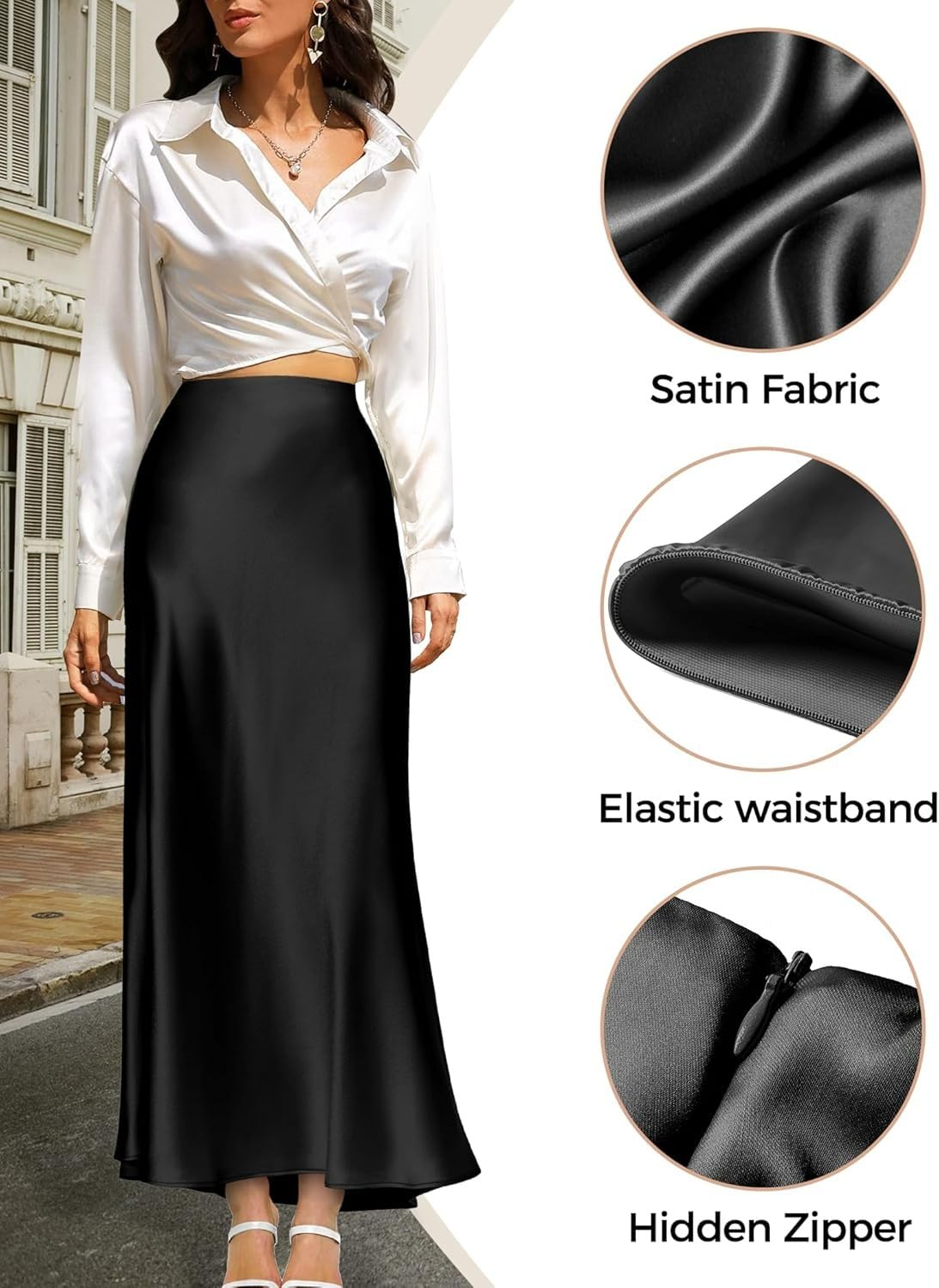 Saia midi de cetim feminina, saia evasê de cintura alta com elegante bainha de sereia, Preto, G em promoção! Veja a oferta e mais achadinhos de Saias 4 Hoje é o melhor dia para comprar Saia midi de cetim feminina, saia evasê de cintura alta com elegante bainha de sereia, Preto, G com aquele preço maroto! Promoção! Aproveite a oferta! 4