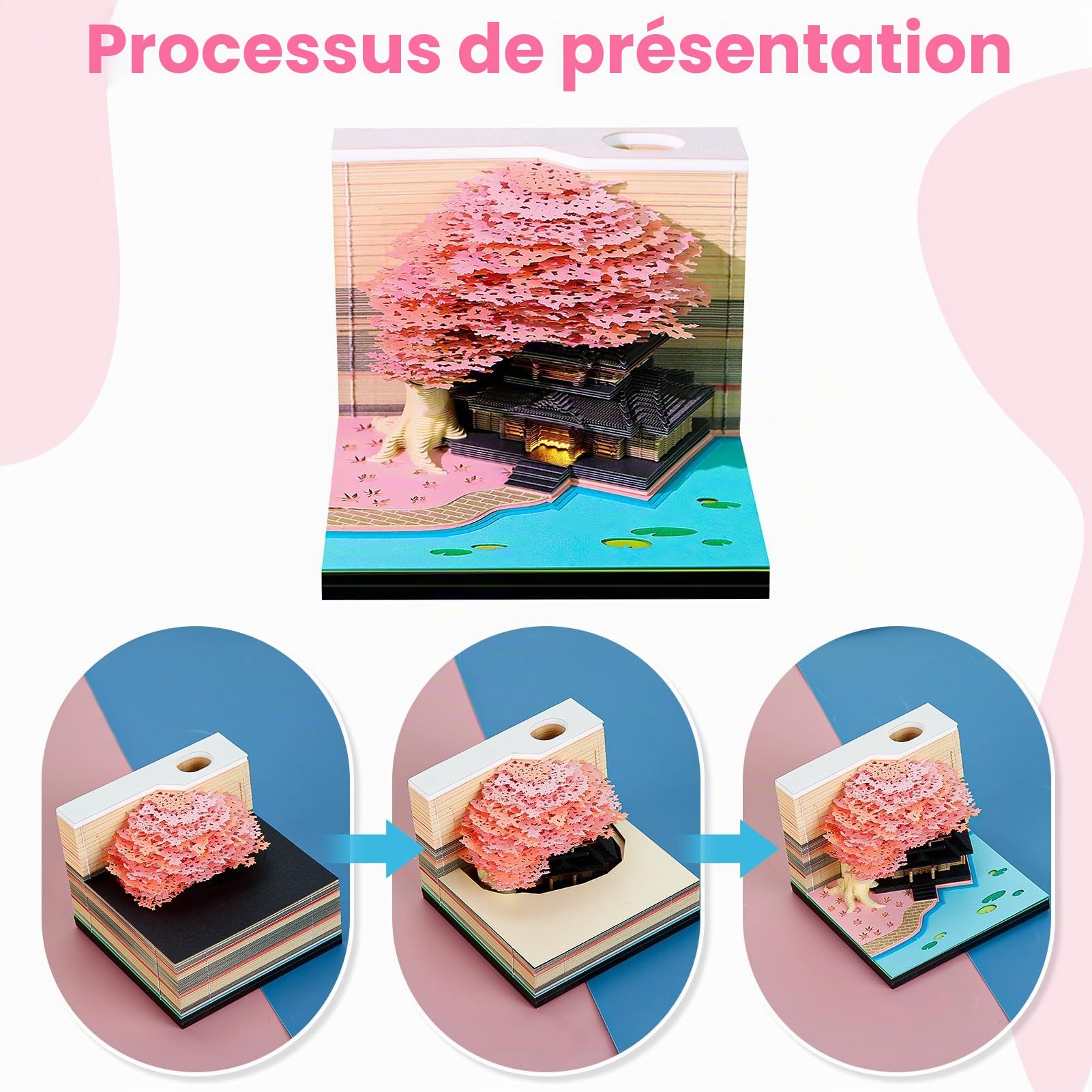Calendrier 3D 2026 Détachable, Calendrier De Bureau Avec Lumières LED, Bloc-Notes Avec Porte-Stylo, Notes Autocollantes Pour Calendrier, Cadeau Créatif Pour Noël, Décoration d'Intérieur