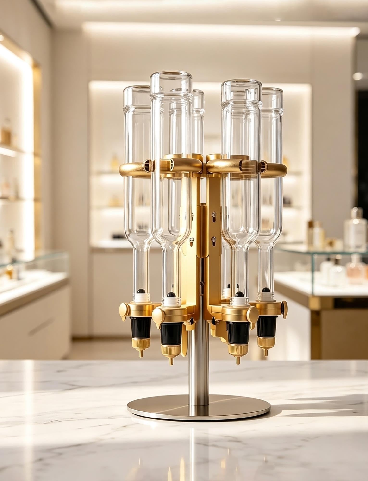 Dispenser profumo 6 posti, flaconi vetro 375 ml, supporto rotante