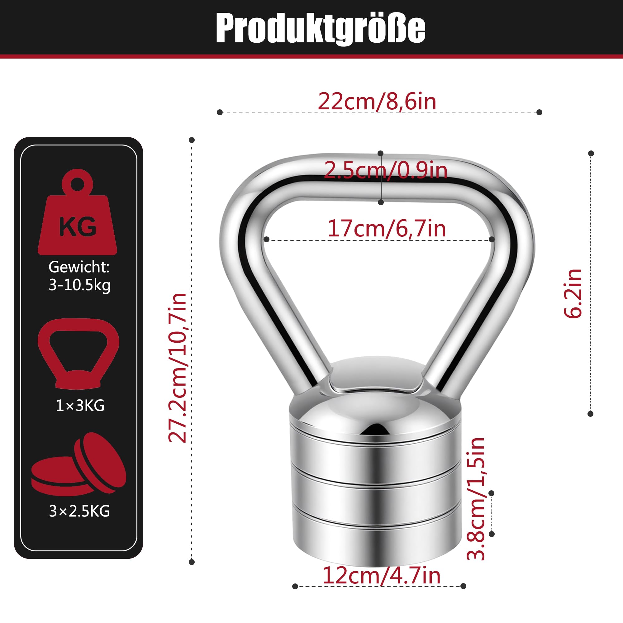 bimiti Kettlebell regolabile da 10 kg, set 4 in 1 | Kettlebell regolabile da 3/5/8/10 kg, per allenamento completo del corpo a casa o in palestra