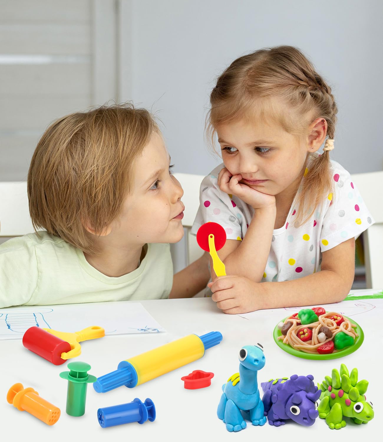 Ophy 48-teiliges Knete-Zubehör Set – Mit Hamburger-Maker, Pizza- & Eisformen, Dinosauriern, Werkzeugen & Aufbewahrungstasche – Kreatives Spielzeug Für Kinder