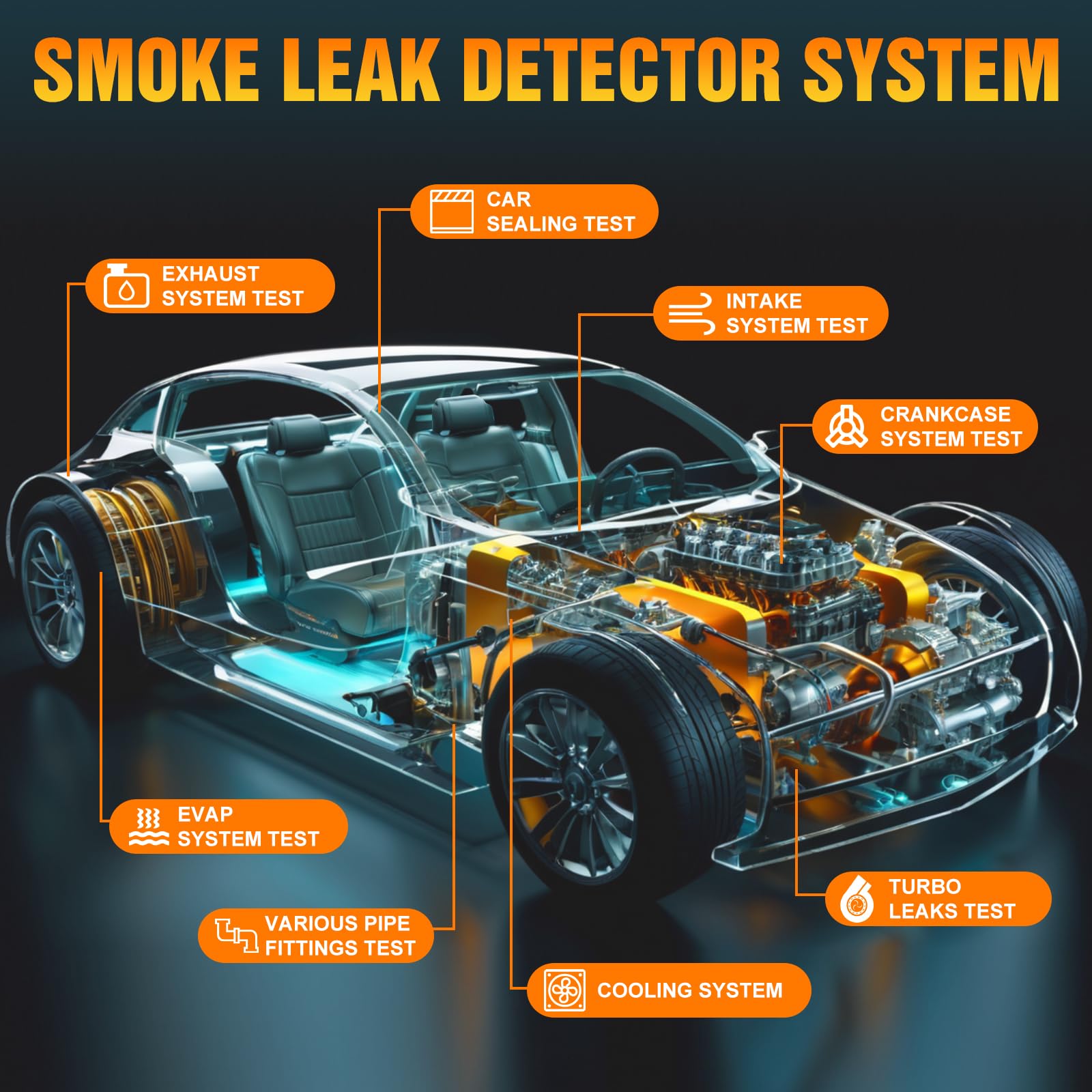 GODIAG SL200 Máquina de Humo Coche Maquina de Humo para Coche con Manómetro Detector Fugas Humo con Bomba de Aire Incorporada máquina Humo Coche para Coches 12V, ATVs, Motos, Motos de Nieve y Barcos