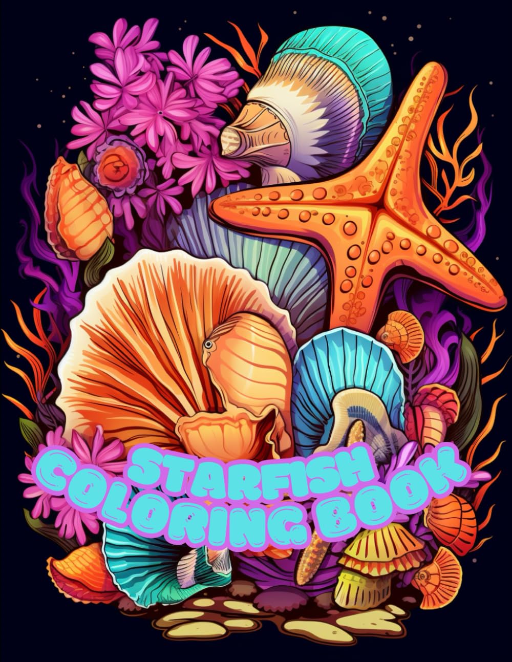 Elegant Seashell and Starfish Coloring Book for Adults and Teens (Grayscale): 40 Intricate Coloring Pages with a variety of seashells adorned with ... for Stress Relief (Cute Coloring Books)