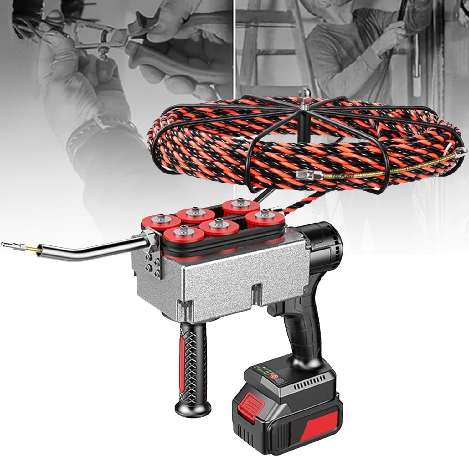 WANGYYDS Automatic Wire Stringing Machine, Wire Cable Puller, 40m/Min Cordless Electric Stringing Wire Puller, For Construction Hydropower,30m-37500mah*2