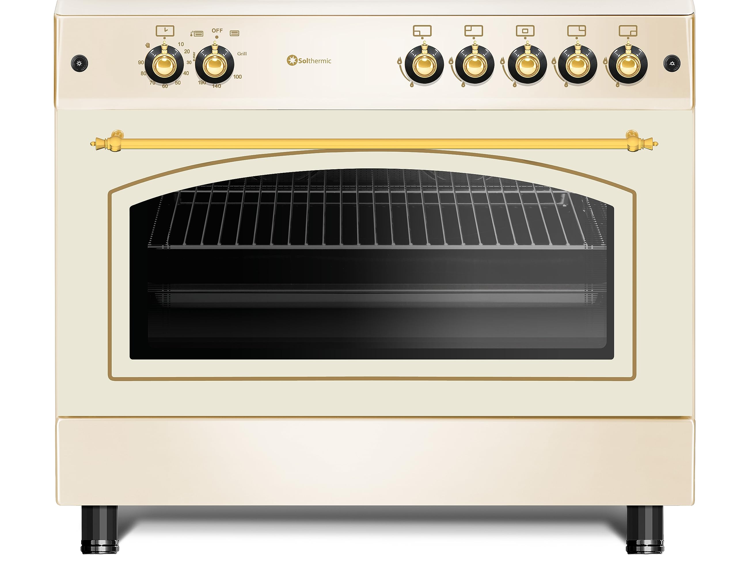 SOLTHERMIC F9L50G2-C COCINA CREMA RUSTICA CON MANDOS DORADOS/ANCHO 90 CMS / 5 FUEGOS/HORNO PANORAMICO 115 L. / GAS BUTANO Y GAS CIUDAD/ENTREGA A DOMICILIO Y RETIRADA DEL USADO GRATIS