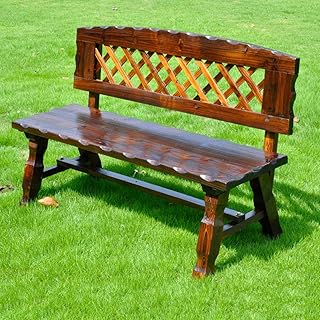 Banco de jardim ao ar livre, banco de parque de terraço Banco de varanda ao ar livre, banco de jardim com encosto de malha, assentos de madeira maciça retrô de madeira anticorrosiva carbonizada, mesa