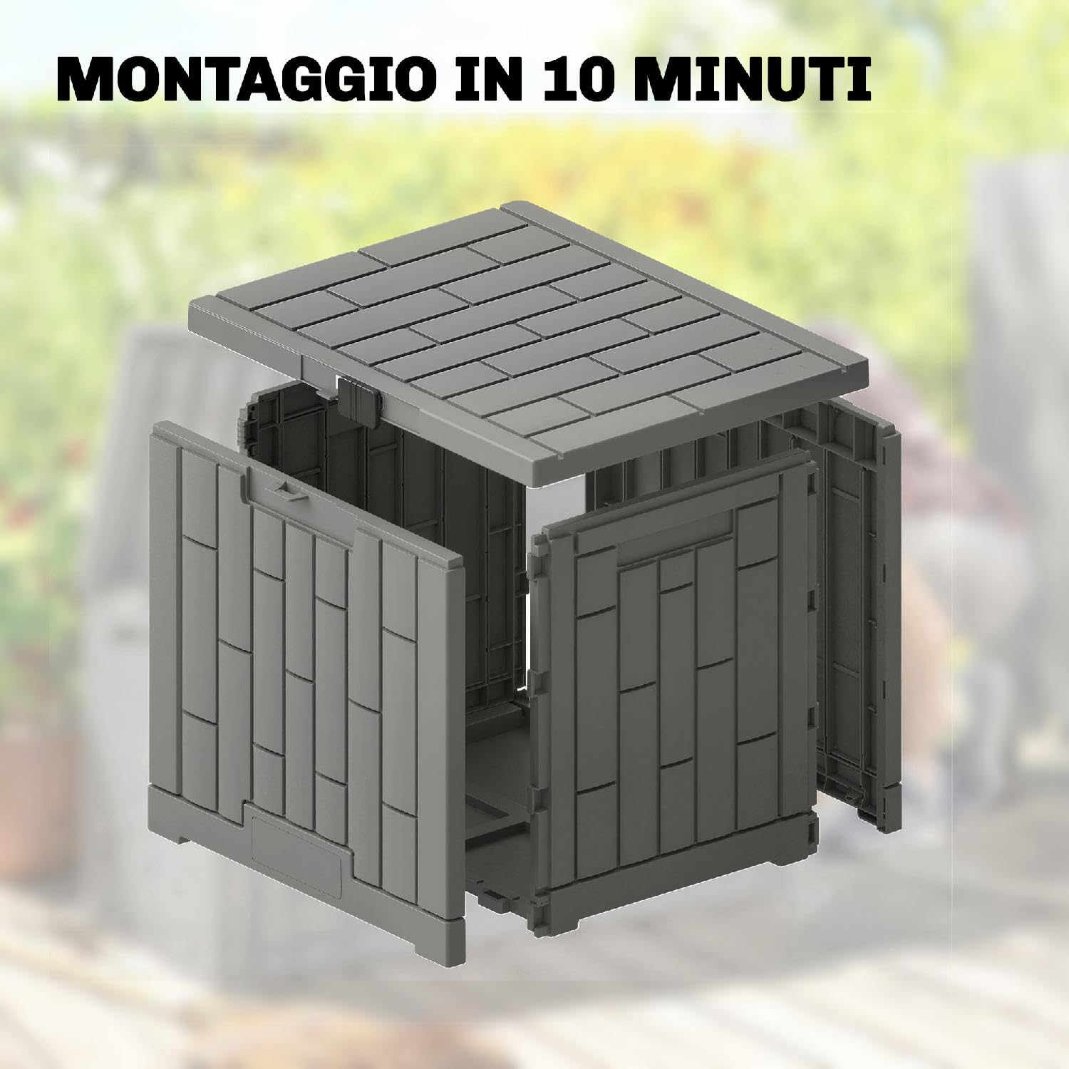 Cassapanca Contenitore da Esterno, Baule, in Resina, 56x44x54 cm, Grigio