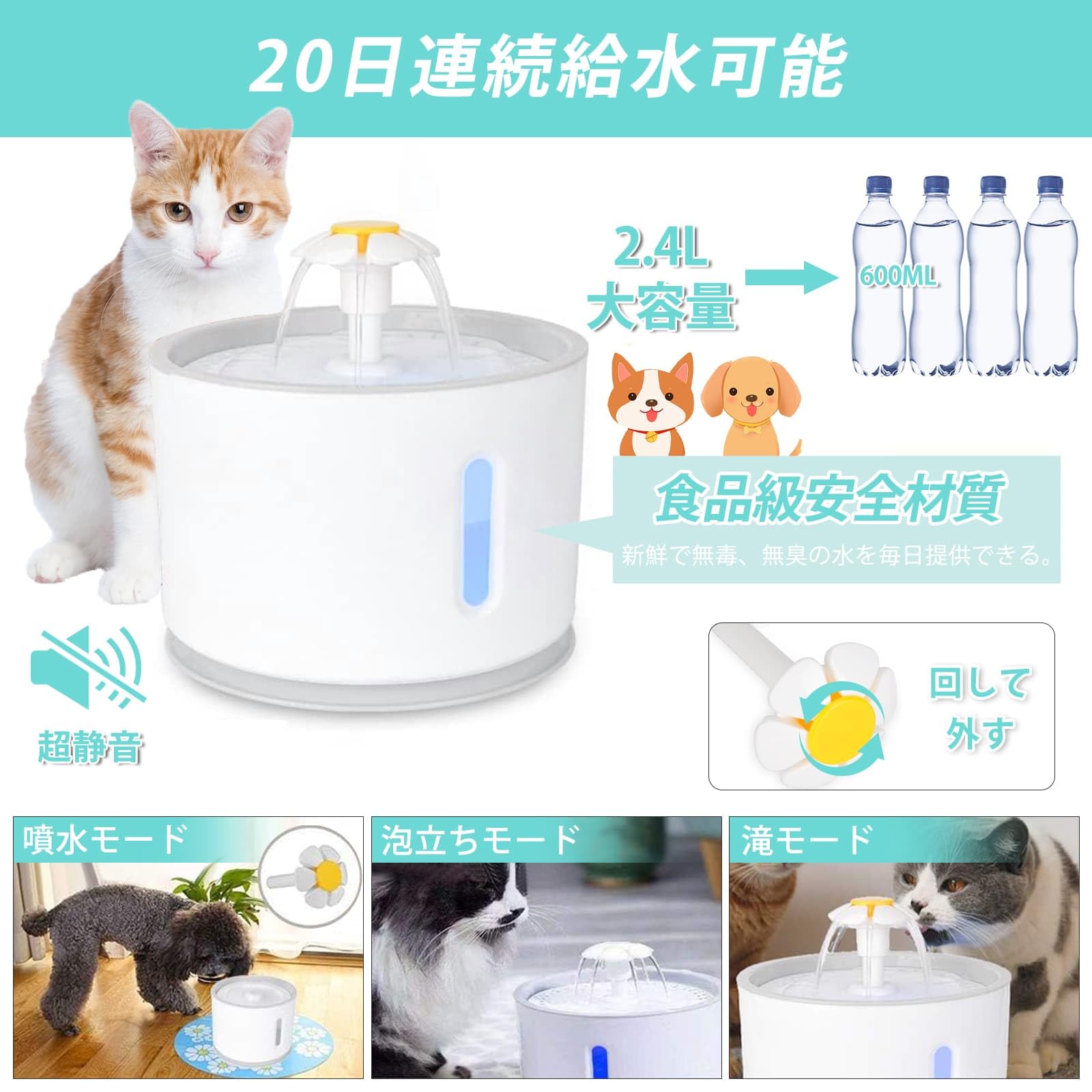 Amazon | ペット給水器 猫 水飲み器 自動給水器 Iseebiz 2.4L大