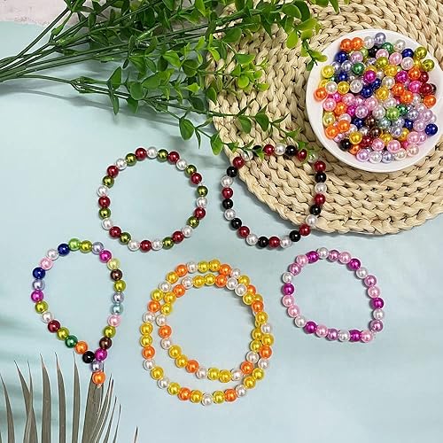 Miniatura 6 de Jmassyang 400 cuentas redondas de satén de 0.315 pulgadas (0.315 in), perlas de plástico para manualidades, perlas sueltas con agujeros para hacer