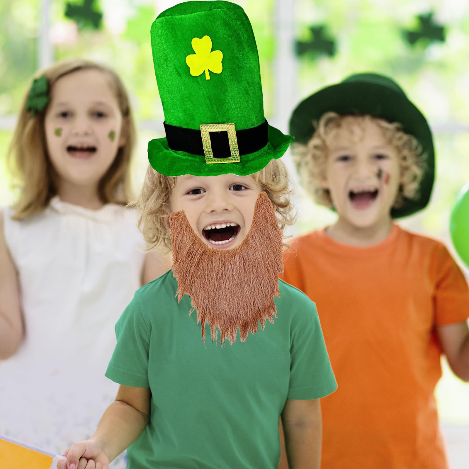 St. Patrick's Day Hat with Ginger Beard for Adult,Deluxe Green Shamrock Leprechaun Top Hats St Patrick's Day Accessories Irish Fancy Dress Costume Headwear Accessory Paddy's Day Hat for Men Women - Image 4