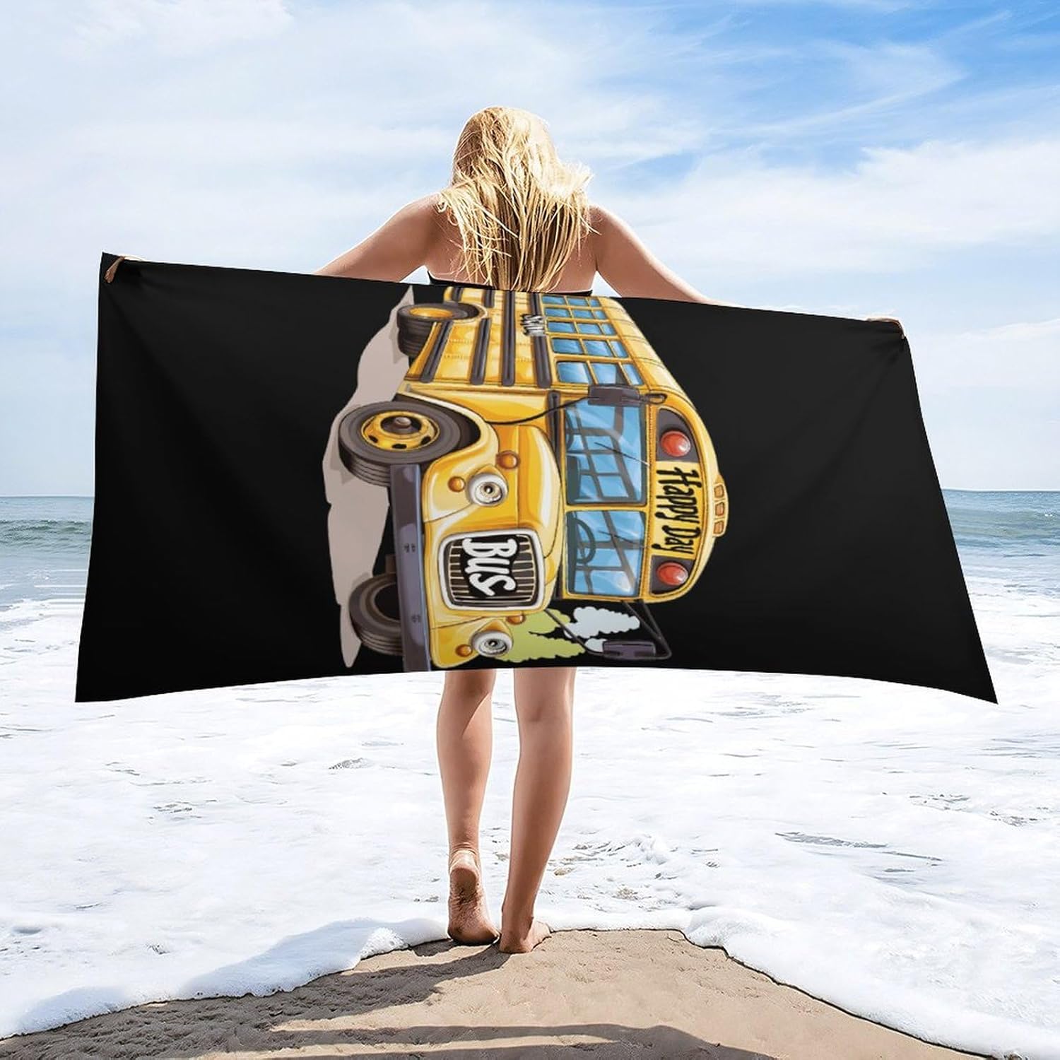 Happy Day School Bus Microfiber Beach Towel Oversized Quick Dry Bath Towels for Swimming Pool Camping Picnic