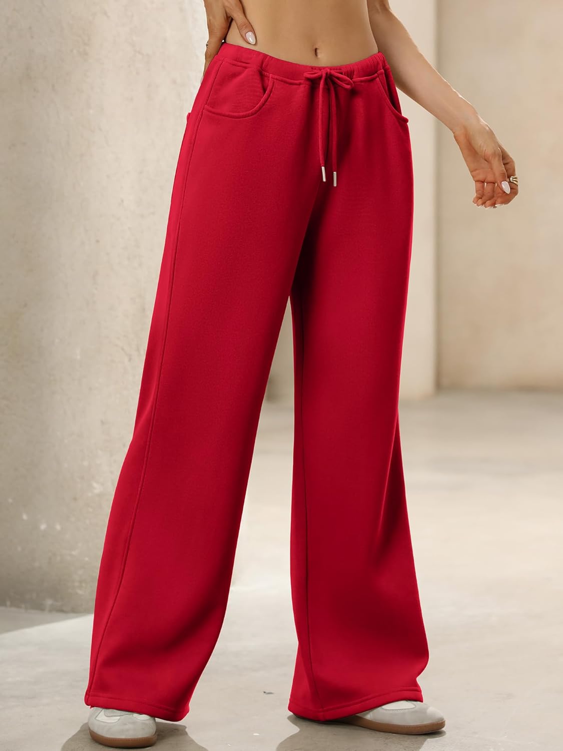 ELLEVEN Womens Wide Leg Fleece Lined Sweatpants – Low Rise Drawstring Baggy Cotton Lounge Pants with Pockets, Warm and Cozy - Image 3