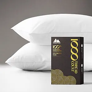 Mayfair Linen 100% Egyptian Cotton Pillow Cases Queen Size Set of 2-1000 Thread Count Standard/Queen Pillow Cases (White), Soft & Cooling Extra Long Staple Sateen Weave Cotton Pillowcases for Bed