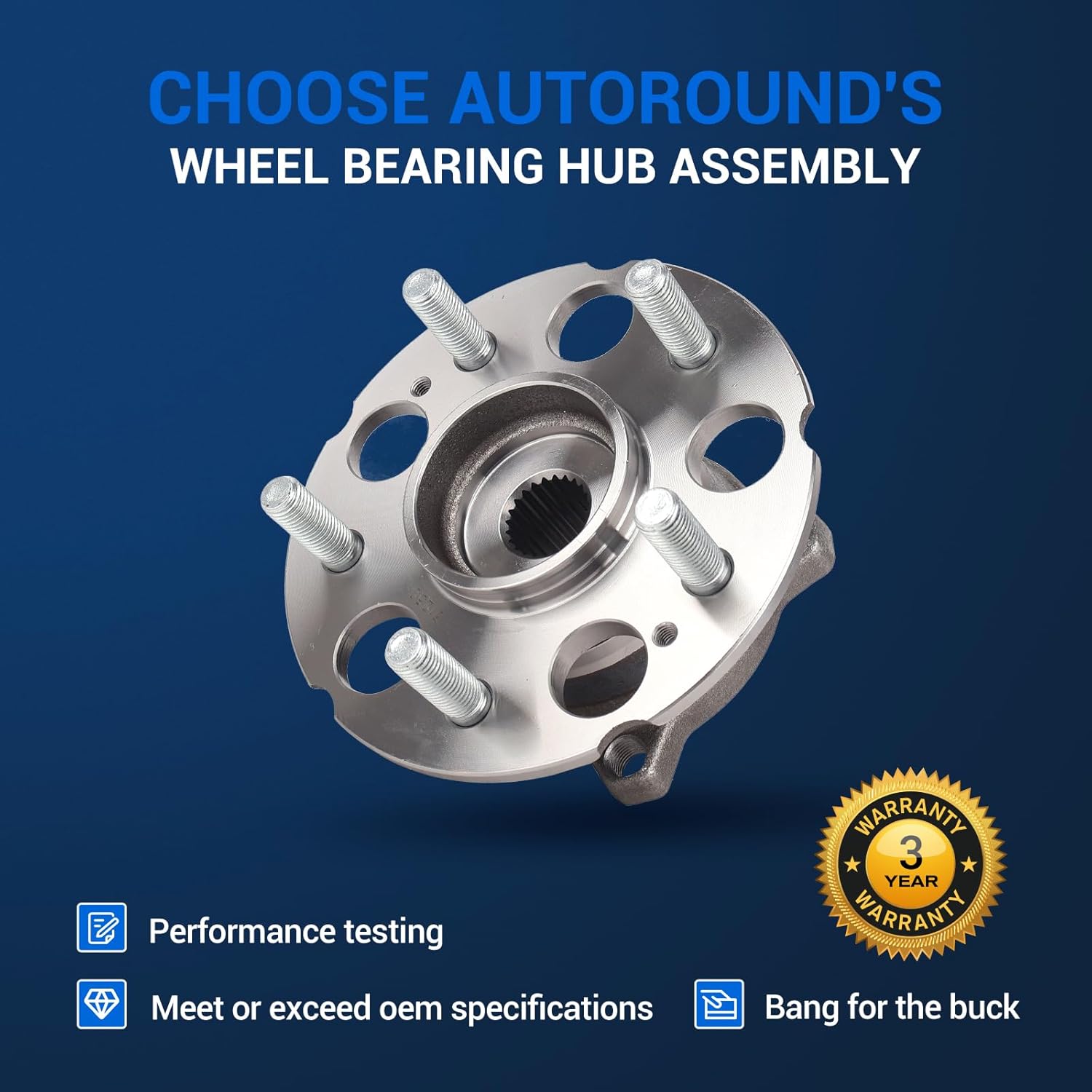 Autoround 512501 Wheel Hub and Bearing Assembly Rear fit for AWD 2013-2015 Acura RDX, 2012-2016 Honda CR-V, 5 Lugs w/ABS