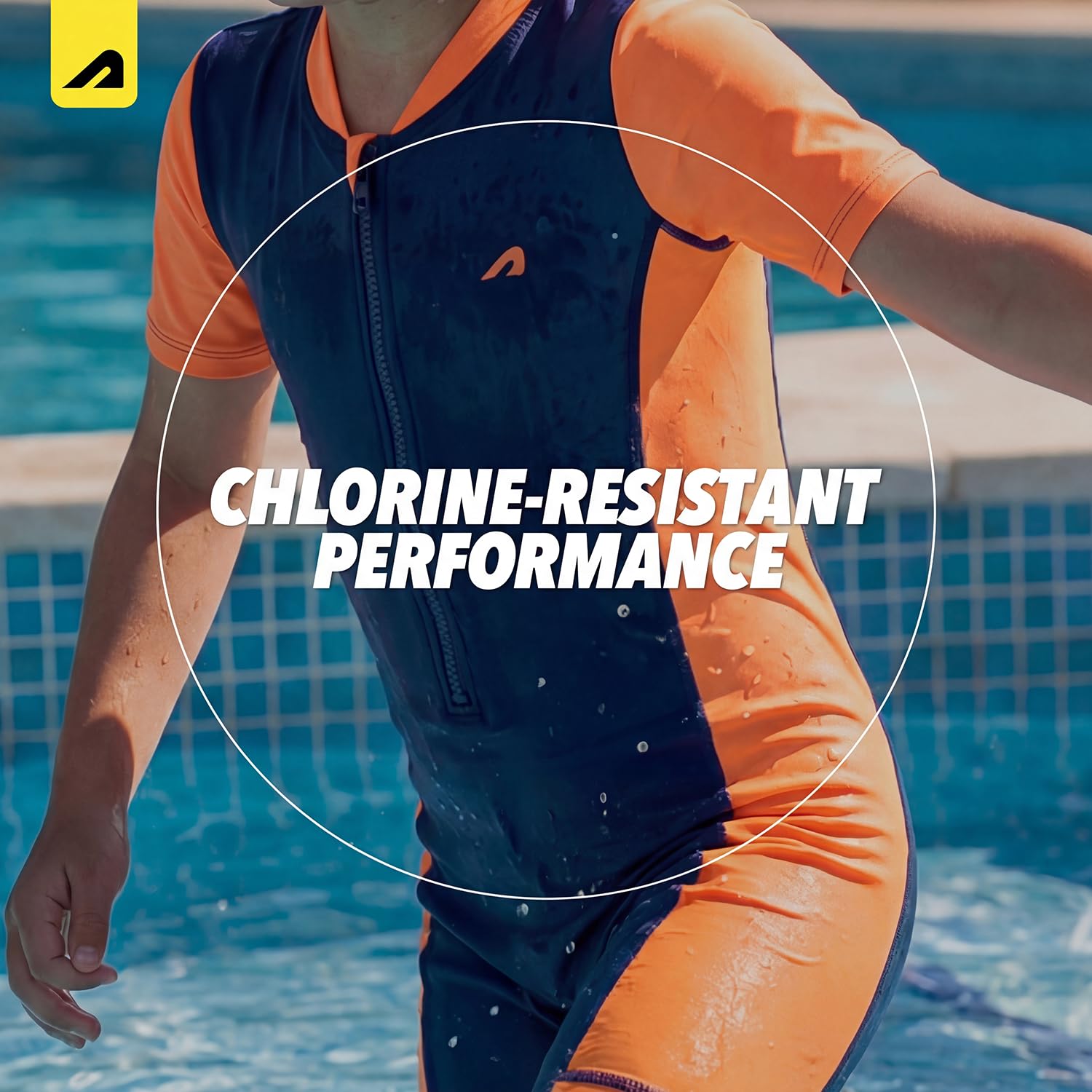 Boldfit Swimming Costume for Kids Lightweight Swim Suit for Kids Girls Half Sleeve Swim Costume Girl One-Piece Swimming Suit for Girls Navy-Orange 1