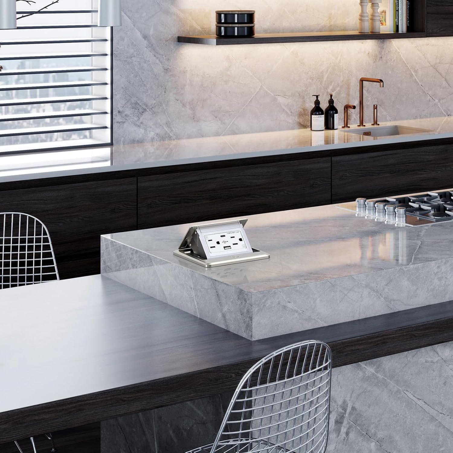 WEBANG Pop Up Floor Outlet Box with 15 Amp Tamper-Resistant Type A & Type C USB 5V/5.0A Recepatacle Outlet, Corrosive Resistant Hardware, ETL Listed, Brushed Nickel