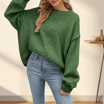 Knit Cashmere Sweaters for Women Crew Neck Long Sleeve Classic Cozy Fuzzy Casual Pullover Cute Tops 2025 Fall Winter