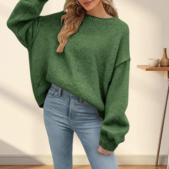 Knit Cashmere Sweaters for Women Crew Neck Long Sleeve Classic Cozy Fuzzy Casual Pullover Cute Tops 2025 Fall Winter