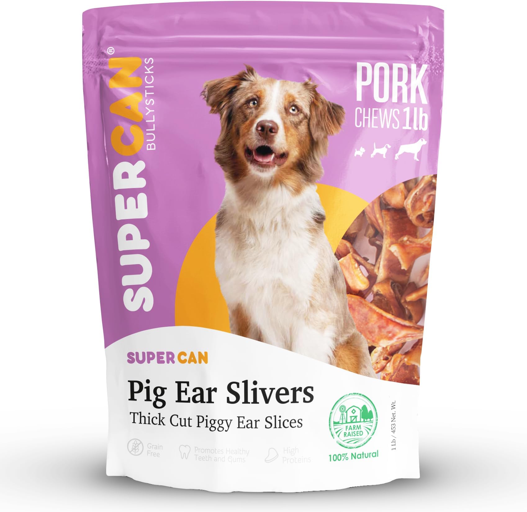 SUPER CAN BULLYSTICKS Supercan Pig Ears for Dogs (1LB) All Natural Dog Treats