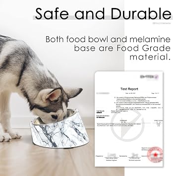 SuperDesign Mess Free 15 Slanted Bowl for Dogs and Cats, Tilted Angle Bulldog Bowl Dog Feeder, Non-Skid & Non-Spill, Easier to Reach Food S/0.5 Cup Marble Pattern