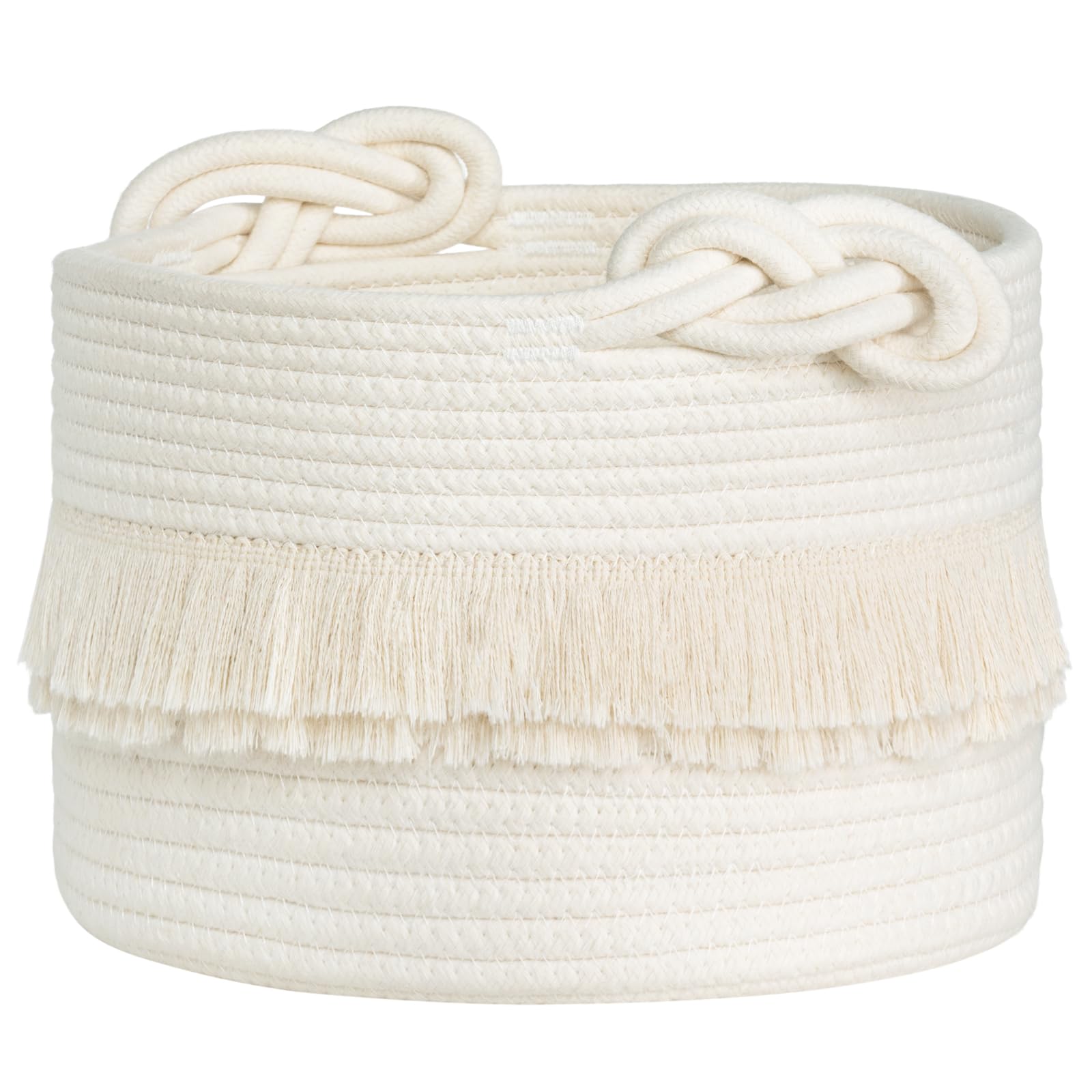 TIMEYARD Small Storage Basket Woven Rope Basket for Organizing Gift Basket Empty Baby Laundry Basket for Toys, Cute Boho Decorative Basket for Nursery Bathroom Home Decor, 9.5'' x 7'' - White