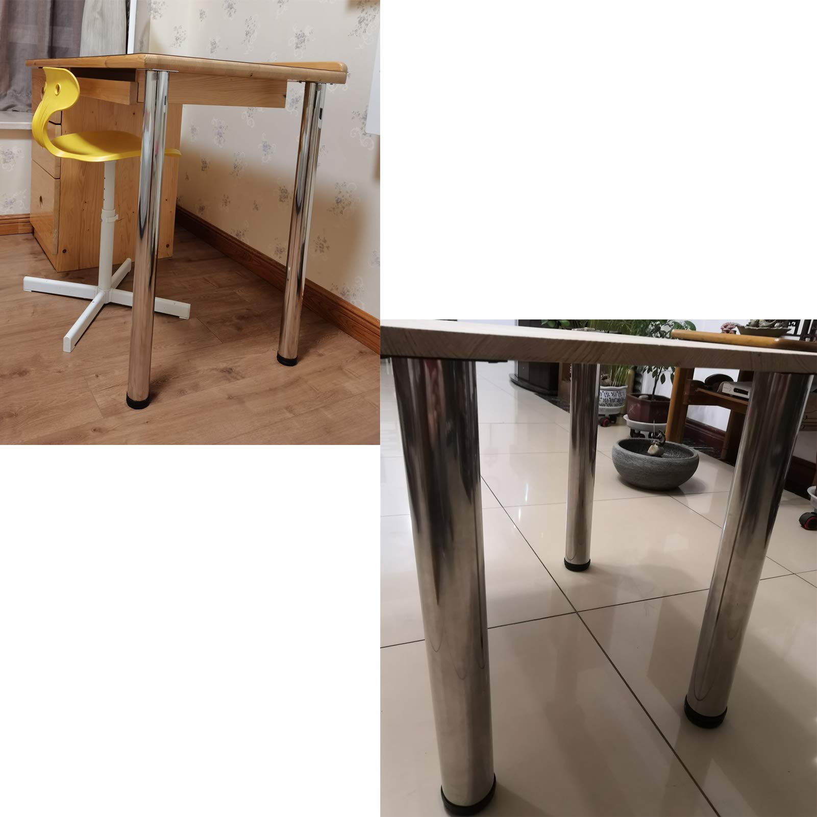 Kit de 4 Pies Redondo para Mesa,Patas de Mesa en Acero Inoxidable,Patas de Mueble de Cocina Regulables,Altura Regulable 0-15mm,Unidad/Desayunador Barra/Escritorio Piernas de Metal,Plata(90cm/35.4in)