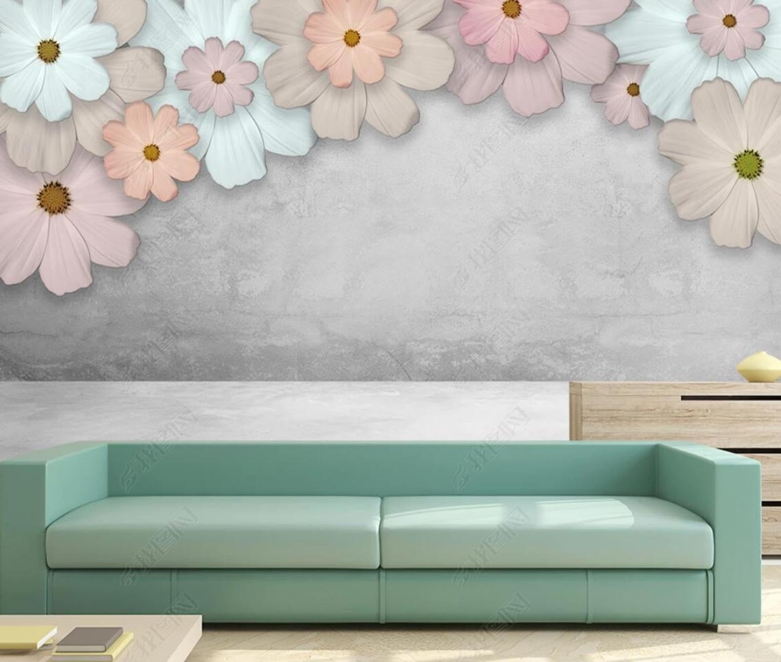 Papier peint panoramique fleurs colorées vintage pour transformer un mur vide en 3D