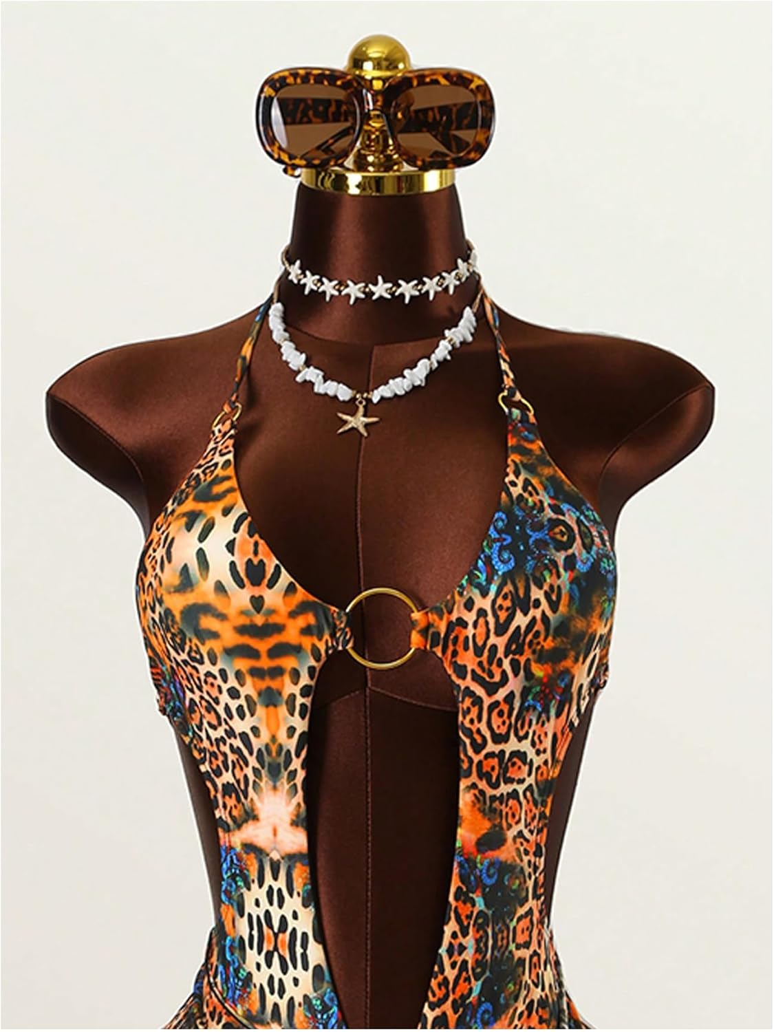 Verdusa Women's 2 Piece Sets Leopard One Piece Swimsuit with Cover Up Skirt Cheeky Vacation Outfits